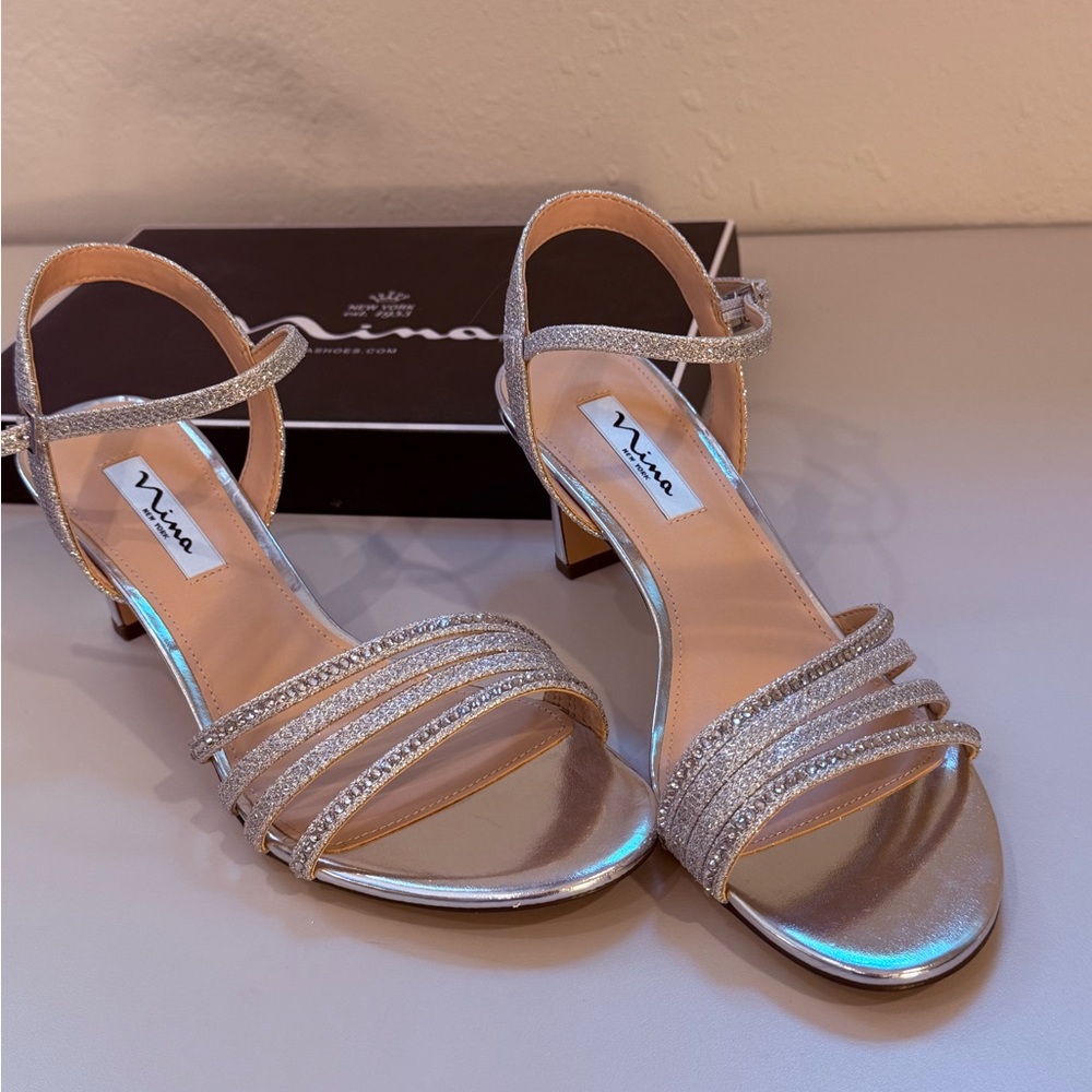 Nina Women's Nelena Rhinestone Kitten Heel Sandals